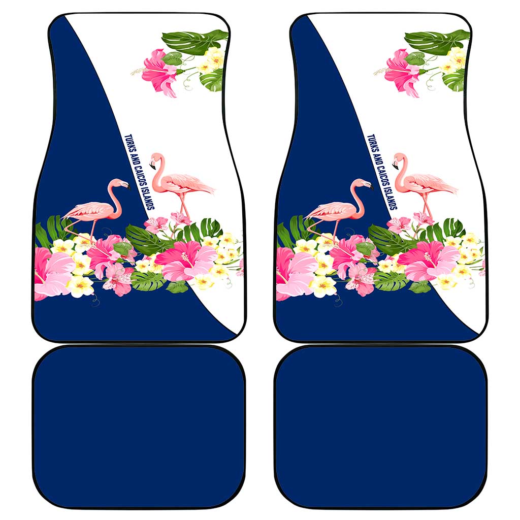 Turks and Caicos Islands Car Mats with Flamingos Floral Pattern and National Crest Design - Wonder Print Shop