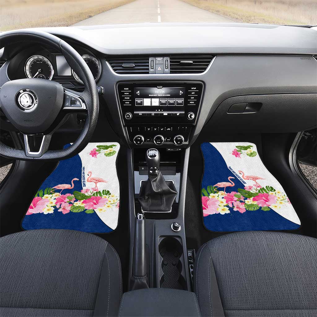 Turks and Caicos Islands Car Mats with Flamingos Floral Pattern and National Crest Design - Wonder Print Shop