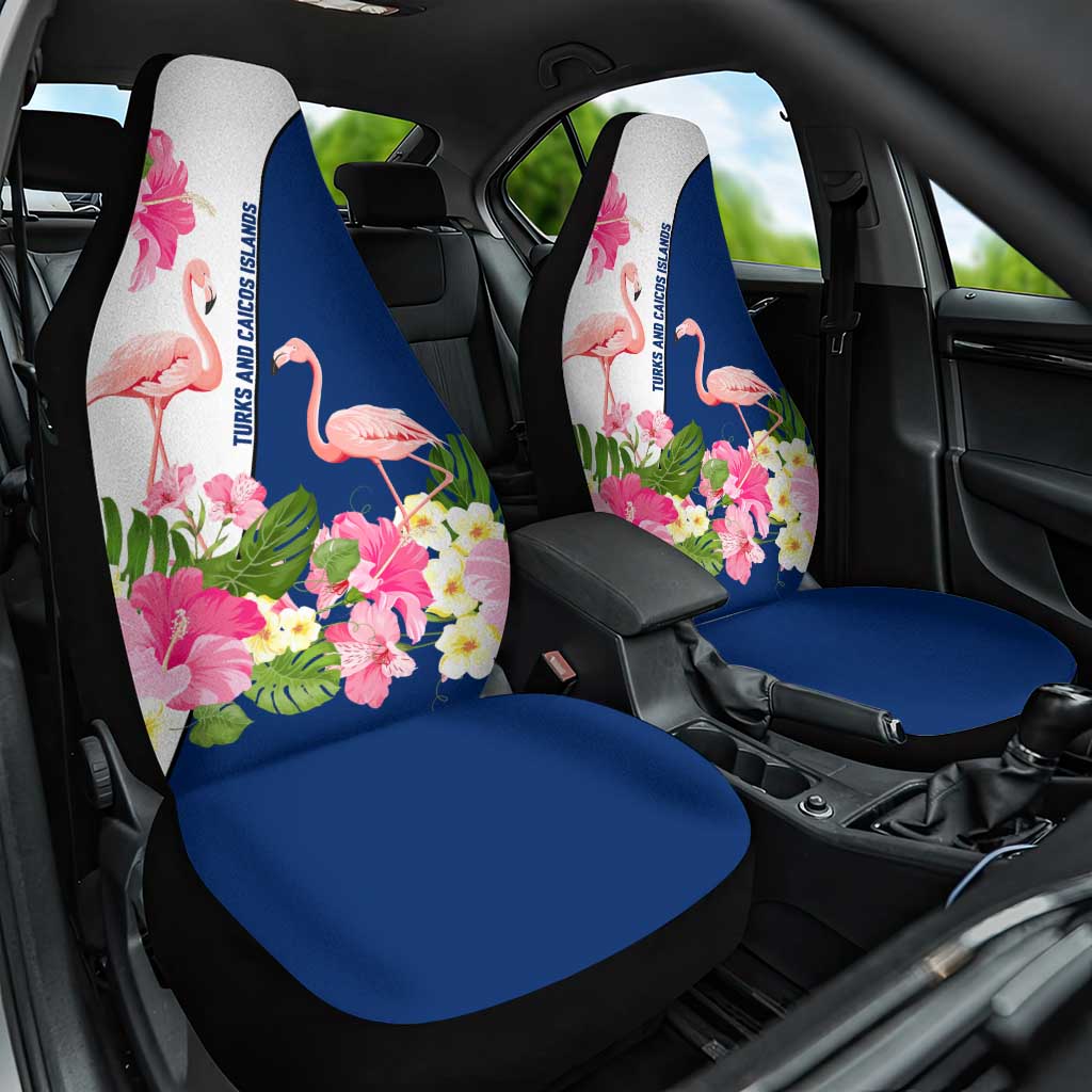 Turks and Caicos Islands Car Seat Cover with Flamingos Floral Pattern and National Crest Design - Wonder Print Shop