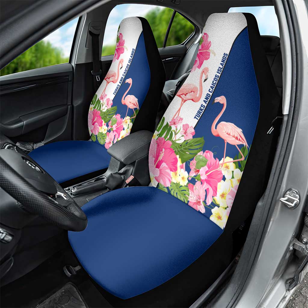 Turks and Caicos Islands Car Seat Cover with Flamingos Floral Pattern and National Crest Design - Wonder Print Shop