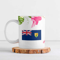 Turks and Caicos Islands Ceramic Mug with Flamingos Floral Pattern and National Crest Design - Wonder Print Shop