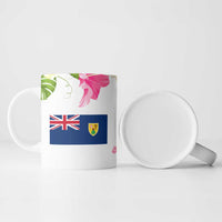 Turks and Caicos Islands Ceramic Mug with Flamingos Floral Pattern and National Crest Design - Wonder Print Shop