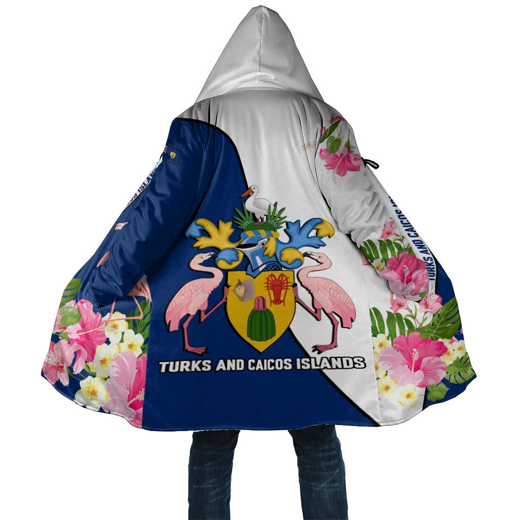 Turks and Caicos Islands Cloak with Flamingos Floral Pattern and National Crest Design - Wonder Print Shop