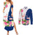Turks and Caicos Islands Couples Matching Summer Maxi Dress and Long Sleeve Button Shirt with Flamingos Floral Pattern and National Crest Design - Wonder Print Shop
