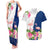 Turks and Caicos Islands Couples Matching Tank Maxi Dress and Hawaiian Shirt with Flamingos Floral Pattern and National Crest Design - Wonder Print Shop