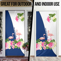 Turks and Caicos Islands Door Cover with Flamingos Floral Pattern and National Crest Design - Wonder Print Shop