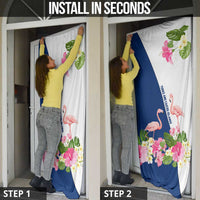 Turks and Caicos Islands Door Cover with Flamingos Floral Pattern and National Crest Design - Wonder Print Shop