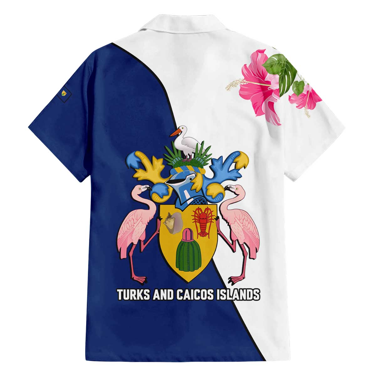 Turks and Caicos Islands Family Matching Off The Shoulder Long Sleeve Dress and Hawaiian Shirt with Flamingos Floral Pattern and National Crest Design - Wonder Print Shop