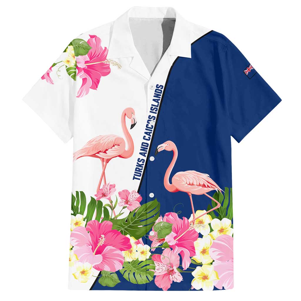 Turks and Caicos Islands Family Matching Off Shoulder Maxi Dress and Hawaiian Shirt with Flamingos Floral Pattern and National Crest Design - Wonder Print Shop