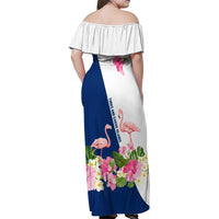 Turks and Caicos Islands Family Matching Off Shoulder Maxi Dress and Hawaiian Shirt with Flamingos Floral Pattern and National Crest Design - Wonder Print Shop