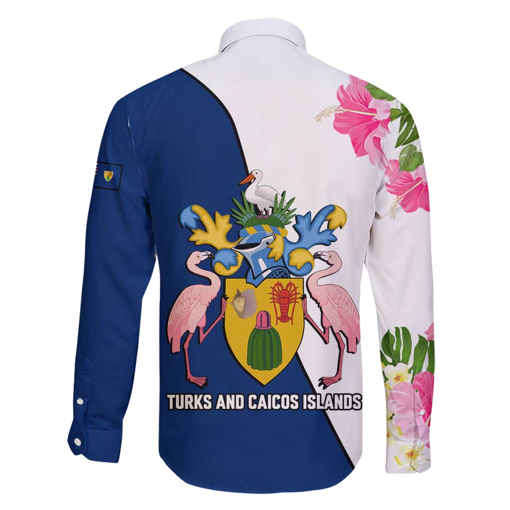 Turks and Caicos Islands Family Matching Off Shoulder Short Dress and Hawaiian Shirt with Flamingos Floral Pattern and National Crest Design - Wonder Print Shop