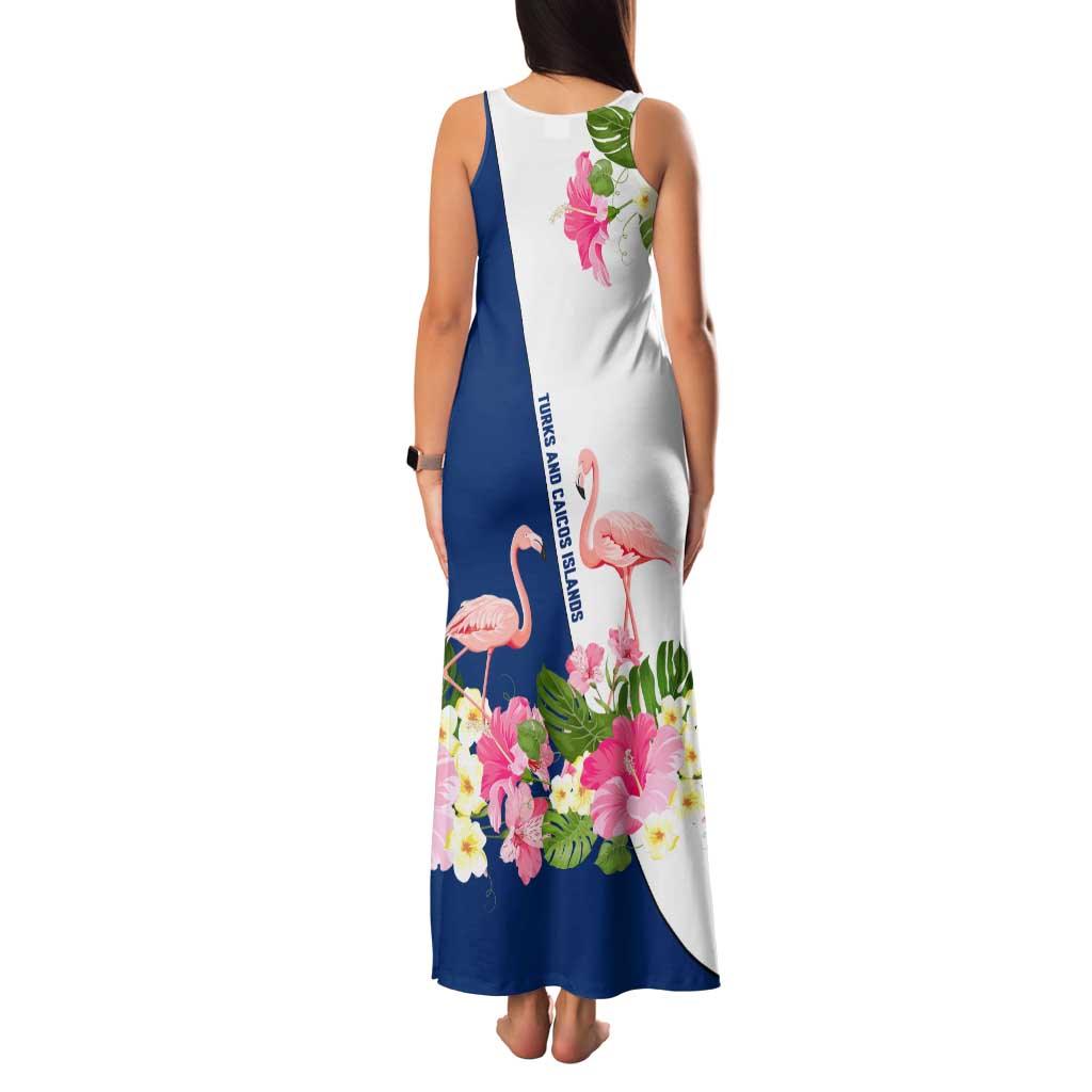 Turks and Caicos Islands Family Matching Tank Maxi Dress and Hawaiian Shirt with Flamingos Floral Pattern and National Crest Design - Wonder Print Shop