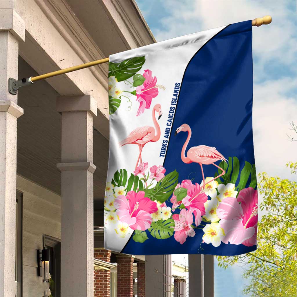 Turks and Caicos Islands Garden Flag with Flamingos Floral Pattern and National Crest Design - Wonder Print Shop