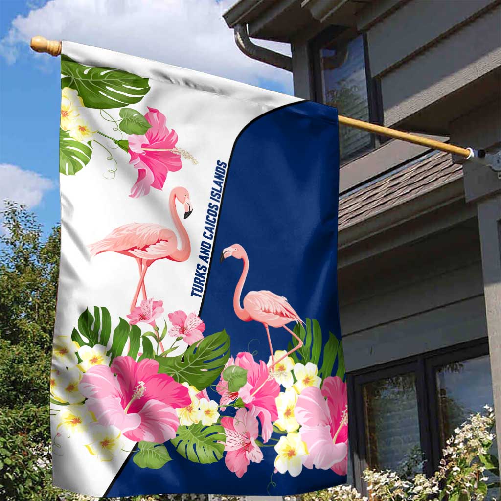 Turks and Caicos Islands Garden Flag with Flamingos Floral Pattern and National Crest Design - Wonder Print Shop