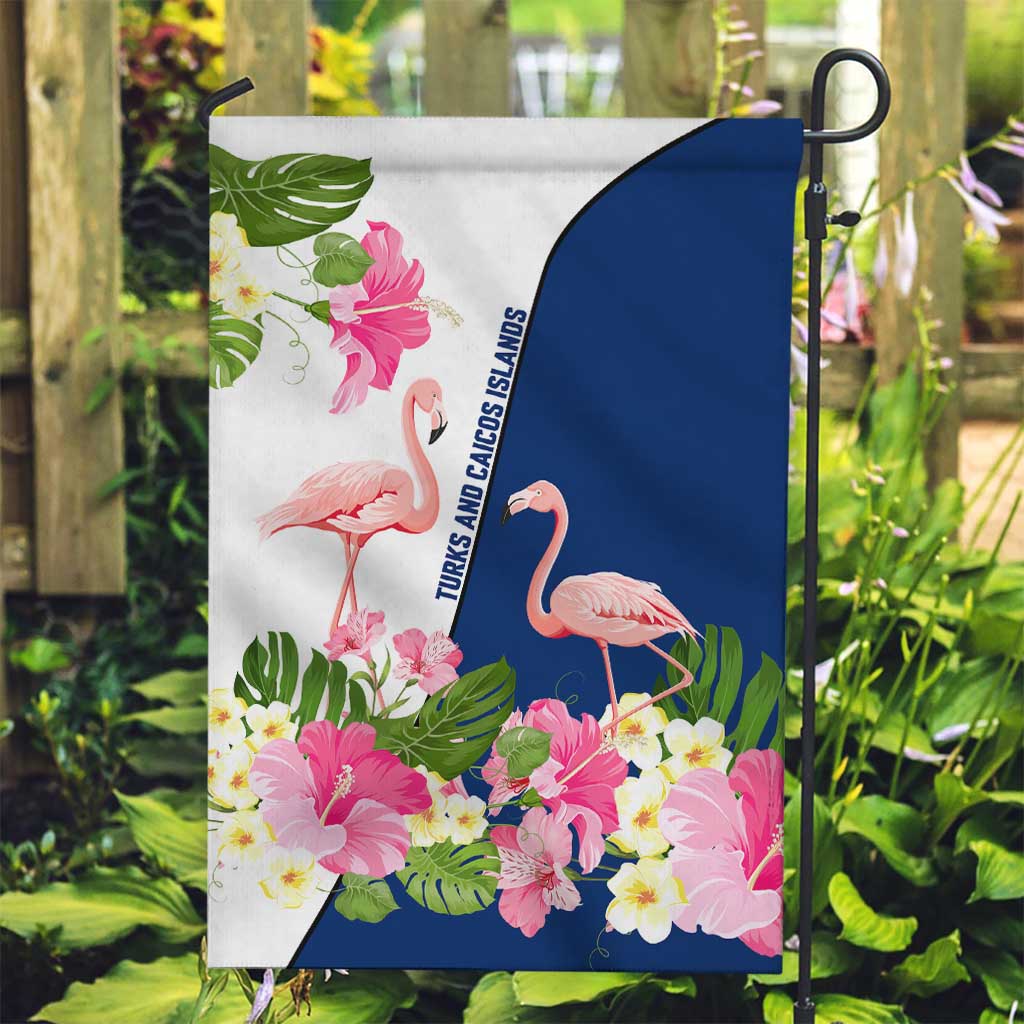 Turks and Caicos Islands Garden Flag with Flamingos Floral Pattern and National Crest Design - Wonder Print Shop