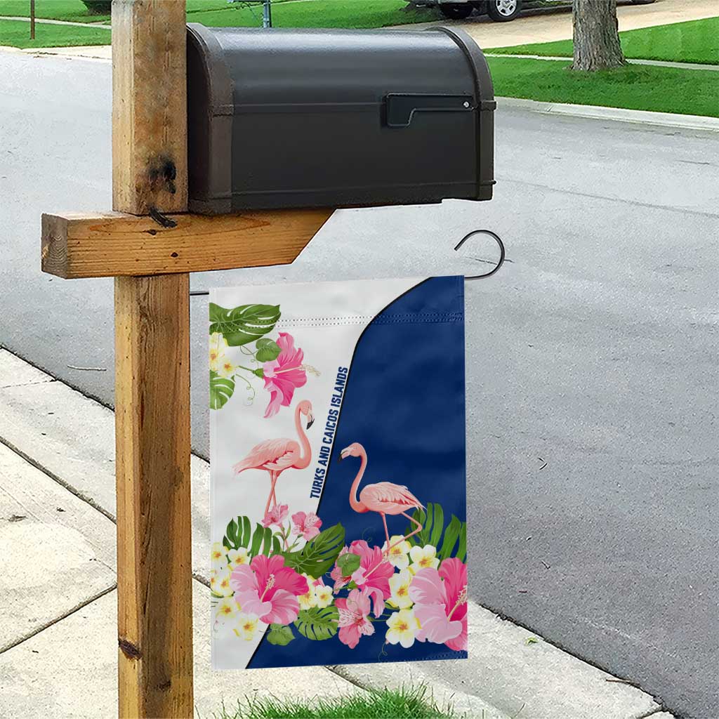 Turks and Caicos Islands Garden Flag with Flamingos Floral Pattern and National Crest Design - Wonder Print Shop