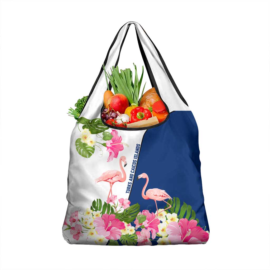 Turks and Caicos Islands Grocery Bag with Flamingos Floral Pattern and National Crest Design - Wonder Print Shop