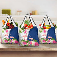 Turks and Caicos Islands Grocery Bag with Flamingos Floral Pattern and National Crest Design - Wonder Print Shop