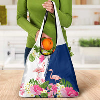 Turks and Caicos Islands Grocery Bag with Flamingos Floral Pattern and National Crest Design - Wonder Print Shop