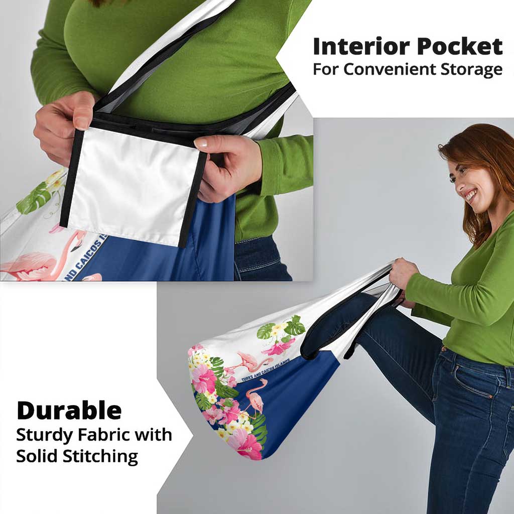 Turks and Caicos Islands Grocery Bag with Flamingos Floral Pattern and National Crest Design - Wonder Print Shop