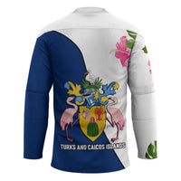 Turks and Caicos Islands Hockey Jersey with Flamingos Floral Pattern and National Crest Design - Wonder Print Shop