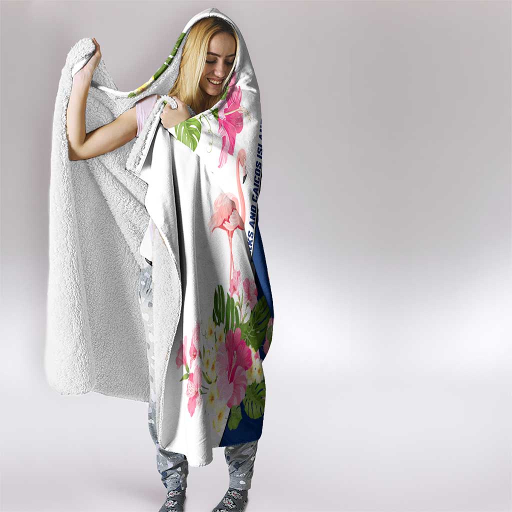Turks and Caicos Islands Hooded Blanket with Flamingos Floral Pattern and National Crest Design - Wonder Print Shop