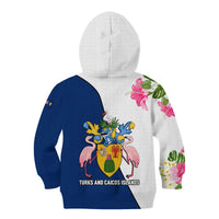 Turks and Caicos Islands Kid Hoodie with Flamingos Floral Pattern and National Crest Design - Wonder Print Shop