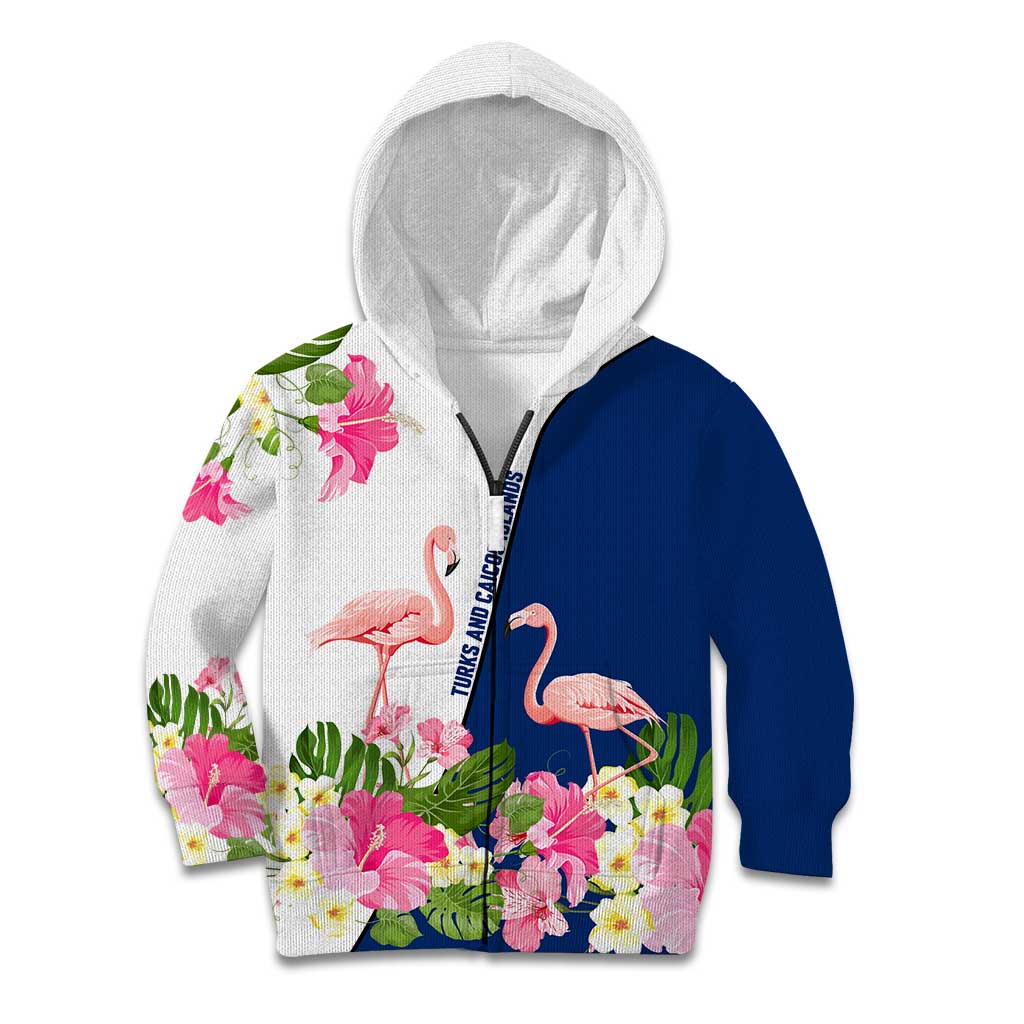 Turks and Caicos Islands Kid Hoodie with Flamingos Floral Pattern and National Crest Design - Wonder Print Shop