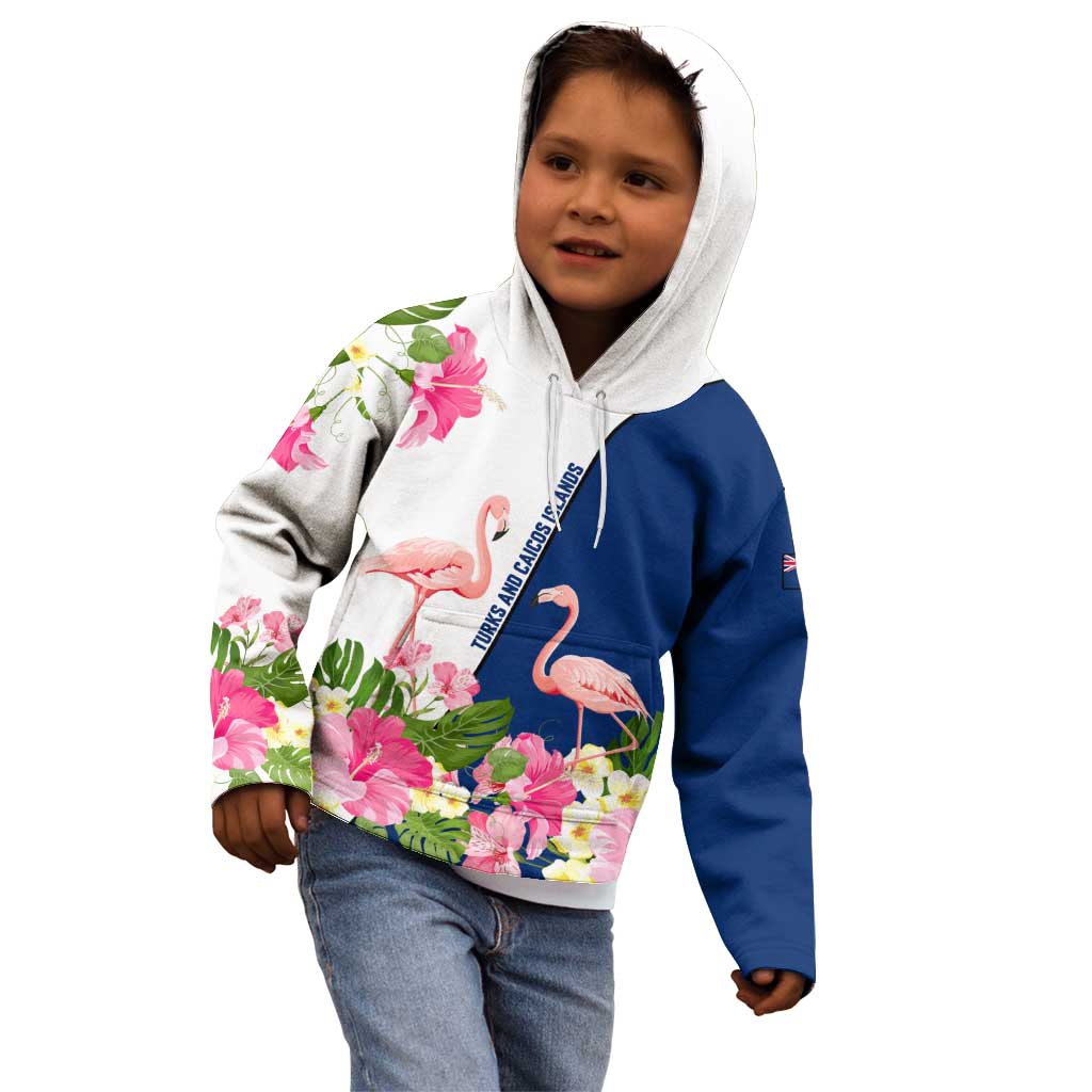 Turks and Caicos Islands Kid Hoodie with Flamingos Floral Pattern and National Crest Design - Wonder Print Shop