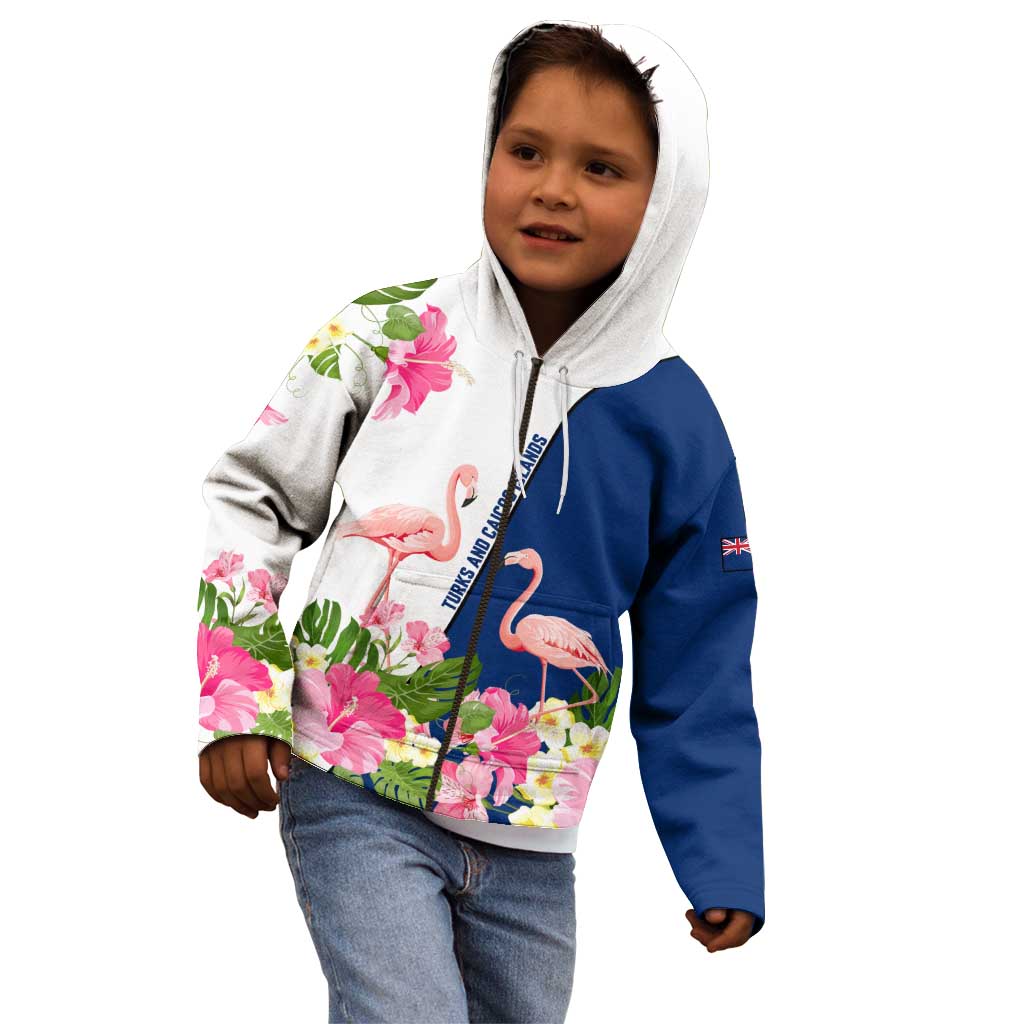 Turks and Caicos Islands Kid Hoodie with Flamingos Floral Pattern and National Crest Design - Wonder Print Shop