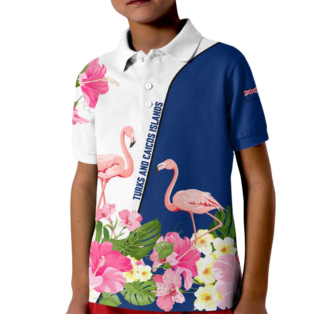 Turks and Caicos Islands Kid Polo Shirt with Flamingos Floral Pattern and National Crest Design - Wonder Print Shop