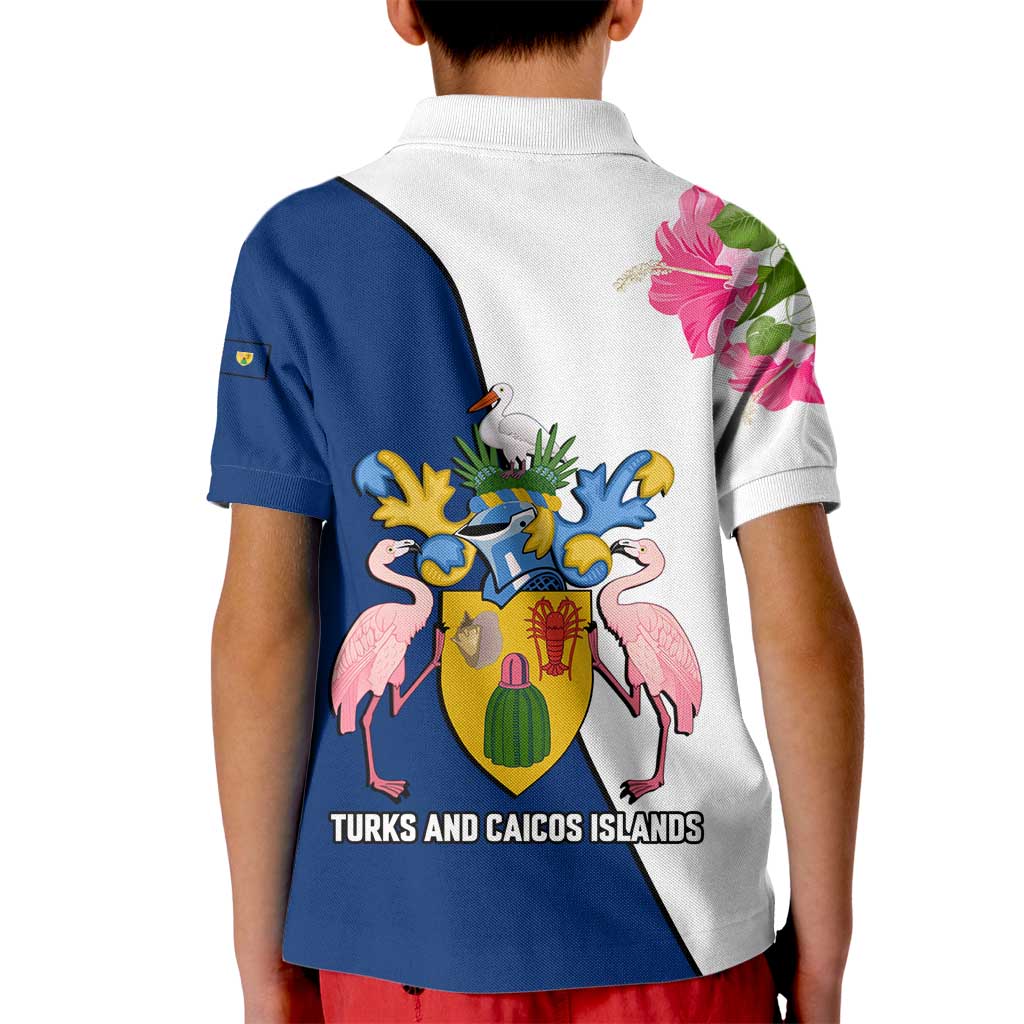 Turks and Caicos Islands Kid Polo Shirt with Flamingos Floral Pattern and National Crest Design - Wonder Print Shop