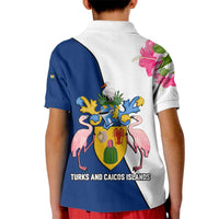 Turks and Caicos Islands Kid Polo Shirt with Flamingos Floral Pattern and National Crest Design - Wonder Print Shop