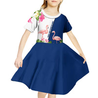 Turks and Caicos Islands Kid Short Sleeve Dress with Flamingos Floral Pattern and National Crest Design - Wonder Print Shop