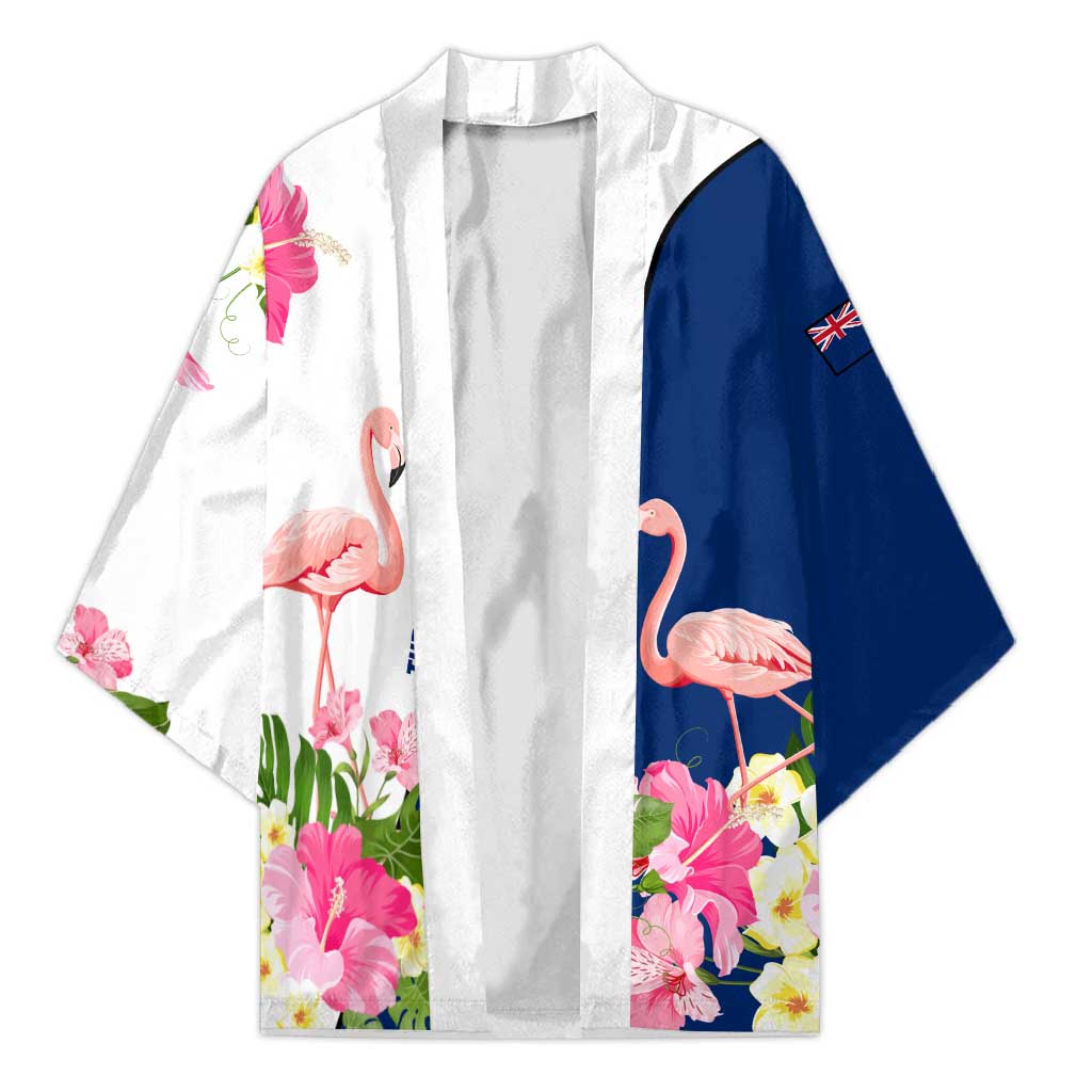 Turks and Caicos Islands Kimono with Flamingos Floral Pattern and National Crest Design - Wonder Print Shop