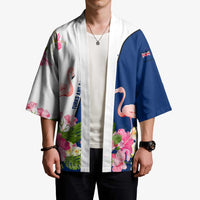 Turks and Caicos Islands Kimono with Flamingos Floral Pattern and National Crest Design - Wonder Print Shop