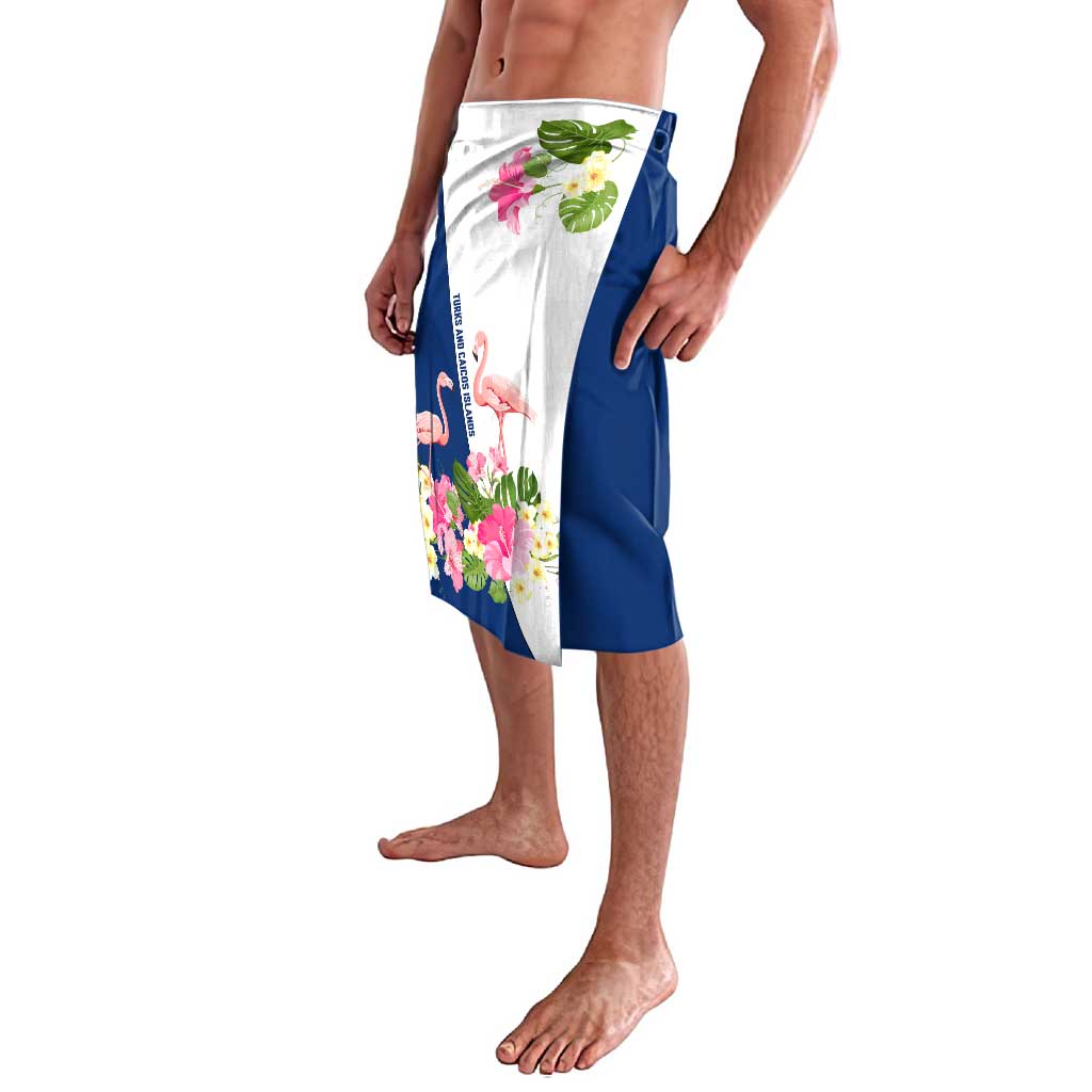 Turks and Caicos Islands Lavalava with Flamingos Floral Pattern and National Crest Design - Wonder Print Shop