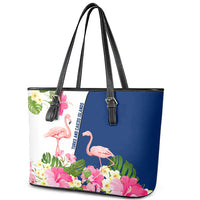 Turks and Caicos Islands Leather Tote Bag with Flamingos Floral Pattern and National Crest Design - Wonder Print Shop