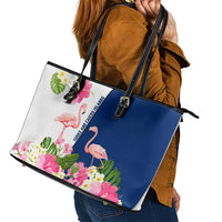 Turks and Caicos Islands Leather Tote Bag with Flamingos Floral Pattern and National Crest Design - Wonder Print Shop