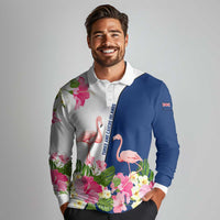 Turks and Caicos Islands Long Sleeve Polo Shirt with Flamingos Floral Pattern and National Crest Design - Wonder Print Shop