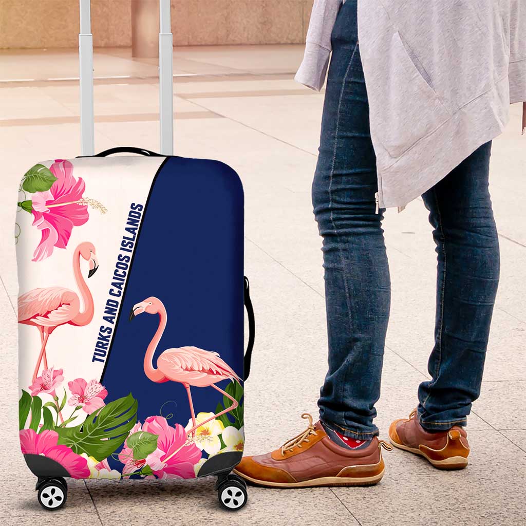 Turks and Caicos Islands Luggage Cover with Flamingos Floral Pattern and National Crest Design - Wonder Print Shop