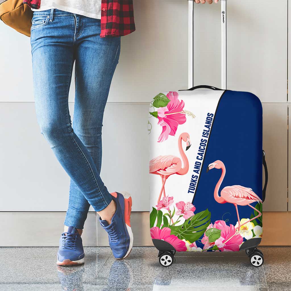 Turks and Caicos Islands Luggage Cover with Flamingos Floral Pattern and National Crest Design - Wonder Print Shop