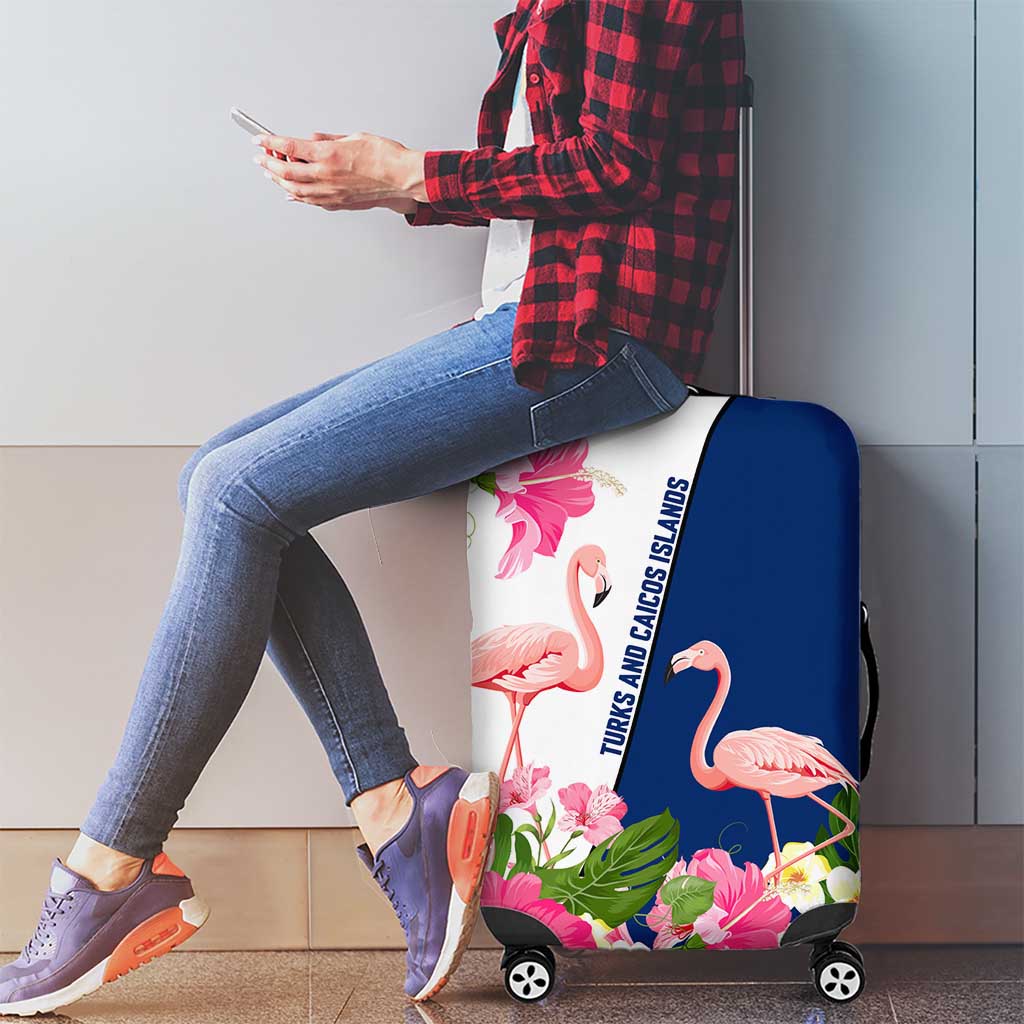 Turks and Caicos Islands Luggage Cover with Flamingos Floral Pattern and National Crest Design - Wonder Print Shop