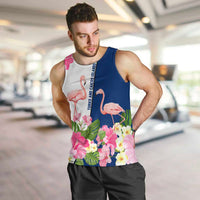 Turks and Caicos Islands Men Tank Top with Flamingos Floral Pattern and National Crest Design - Wonder Print Shop