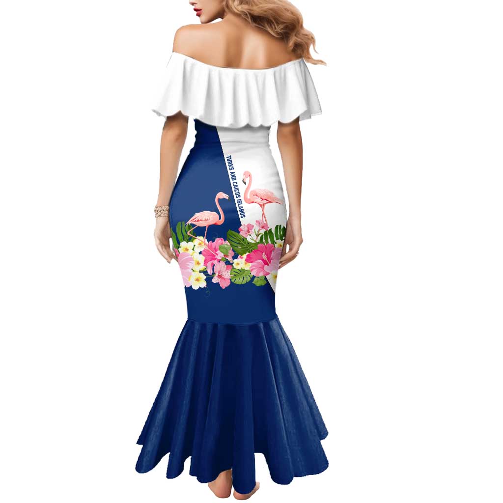 Turks and Caicos Islands Mermaid Dress with Flamingos Floral Pattern and National Crest Design - Wonder Print Shop