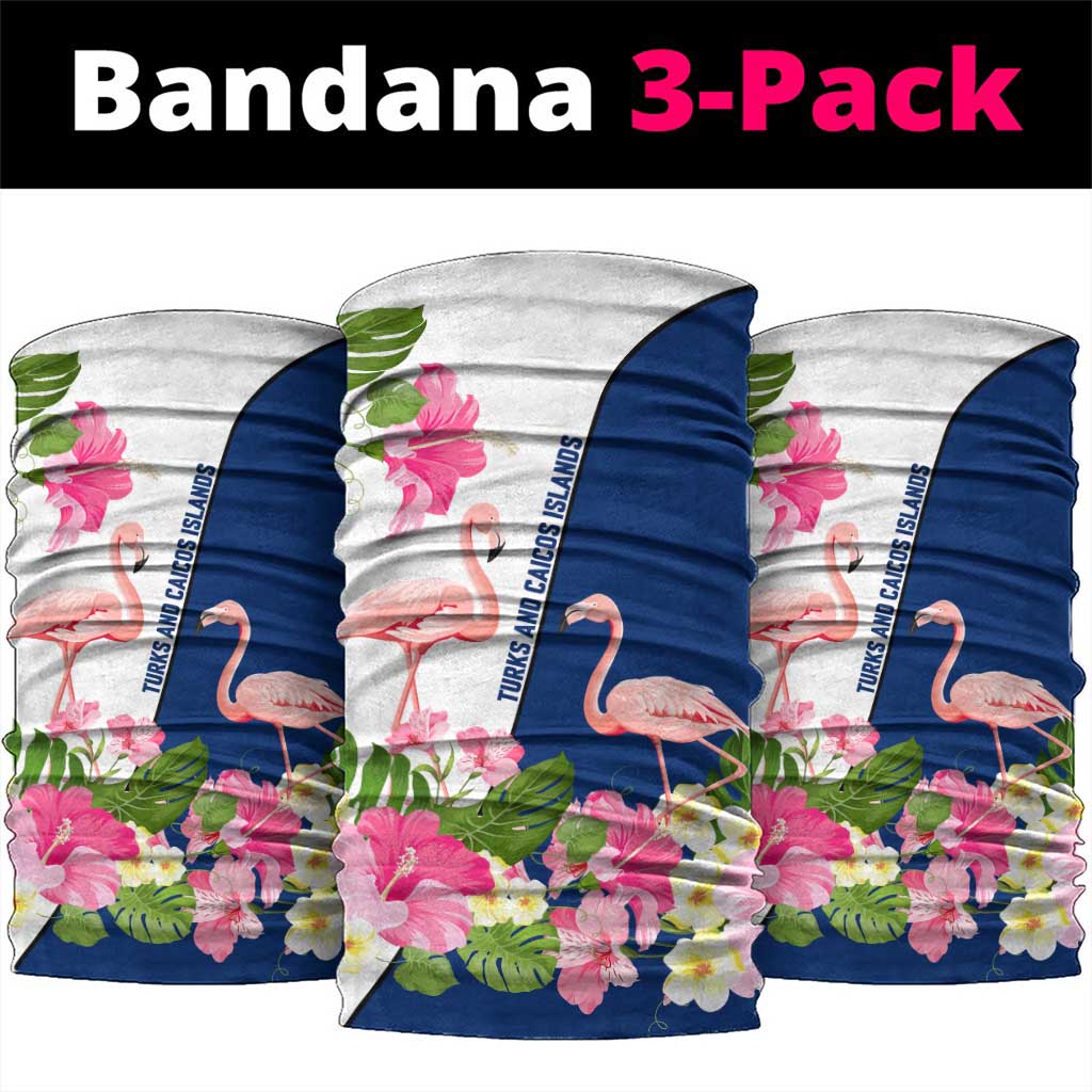 Turks and Caicos Islands Neck Gaiter with Flamingos Floral Pattern and National Crest Design - Wonder Print Shop