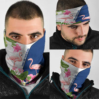 Turks and Caicos Islands Neck Gaiter with Flamingos Floral Pattern and National Crest Design - Wonder Print Shop