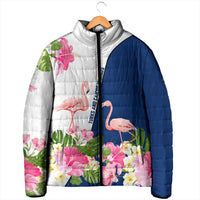 Turks and Caicos Islands Padded Jacket with Flamingos Floral Pattern and National Crest Design - Wonder Print Shop