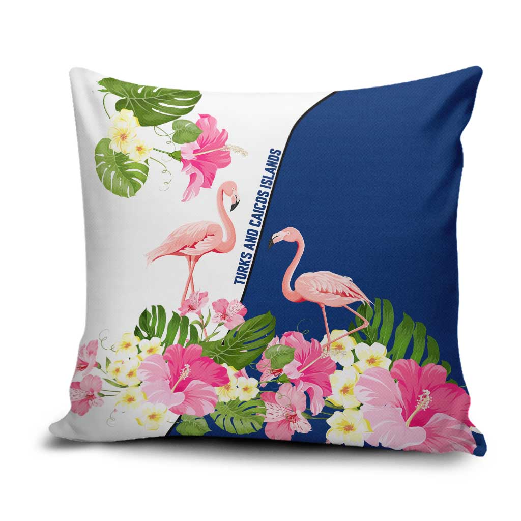 Turks and Caicos Islands Pillow Cover with Flamingos Floral Pattern and National Crest Design - Wonder Print Shop