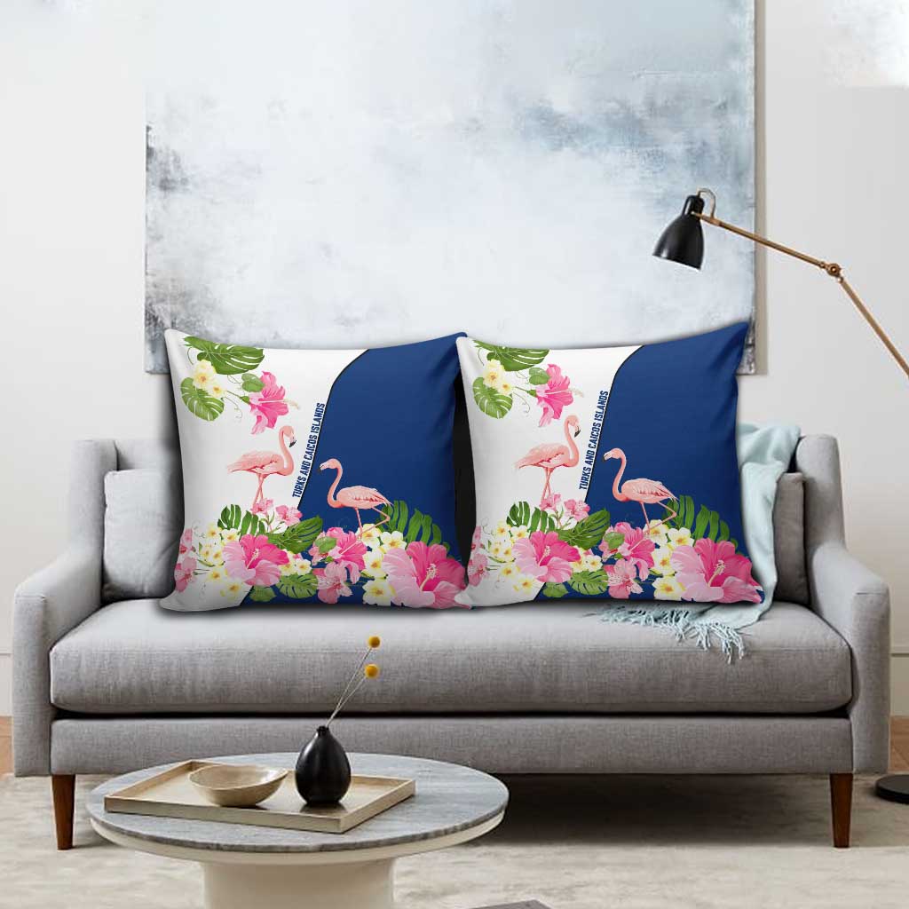 Turks and Caicos Islands Pillow Cover with Flamingos Floral Pattern and National Crest Design - Wonder Print Shop